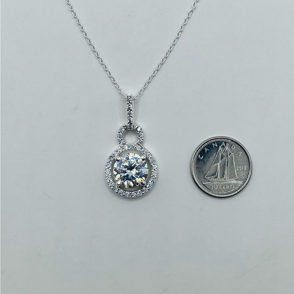 3 Carat VS Moissanite Round Brilliant Sterling Silver Pendant Necklace - Picture 4 of 7
